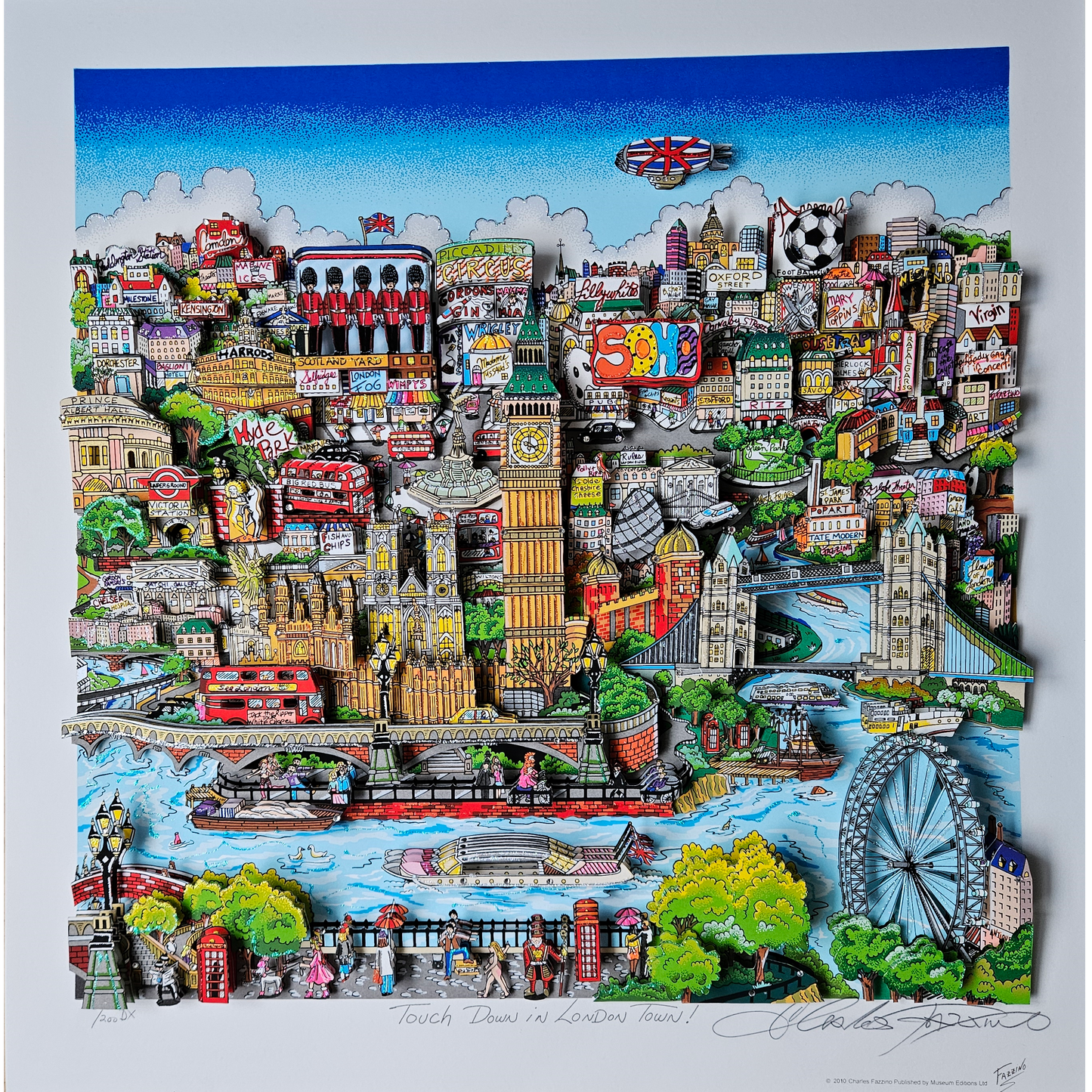 Charles Fazzino - Touch Down in London Town (2010)