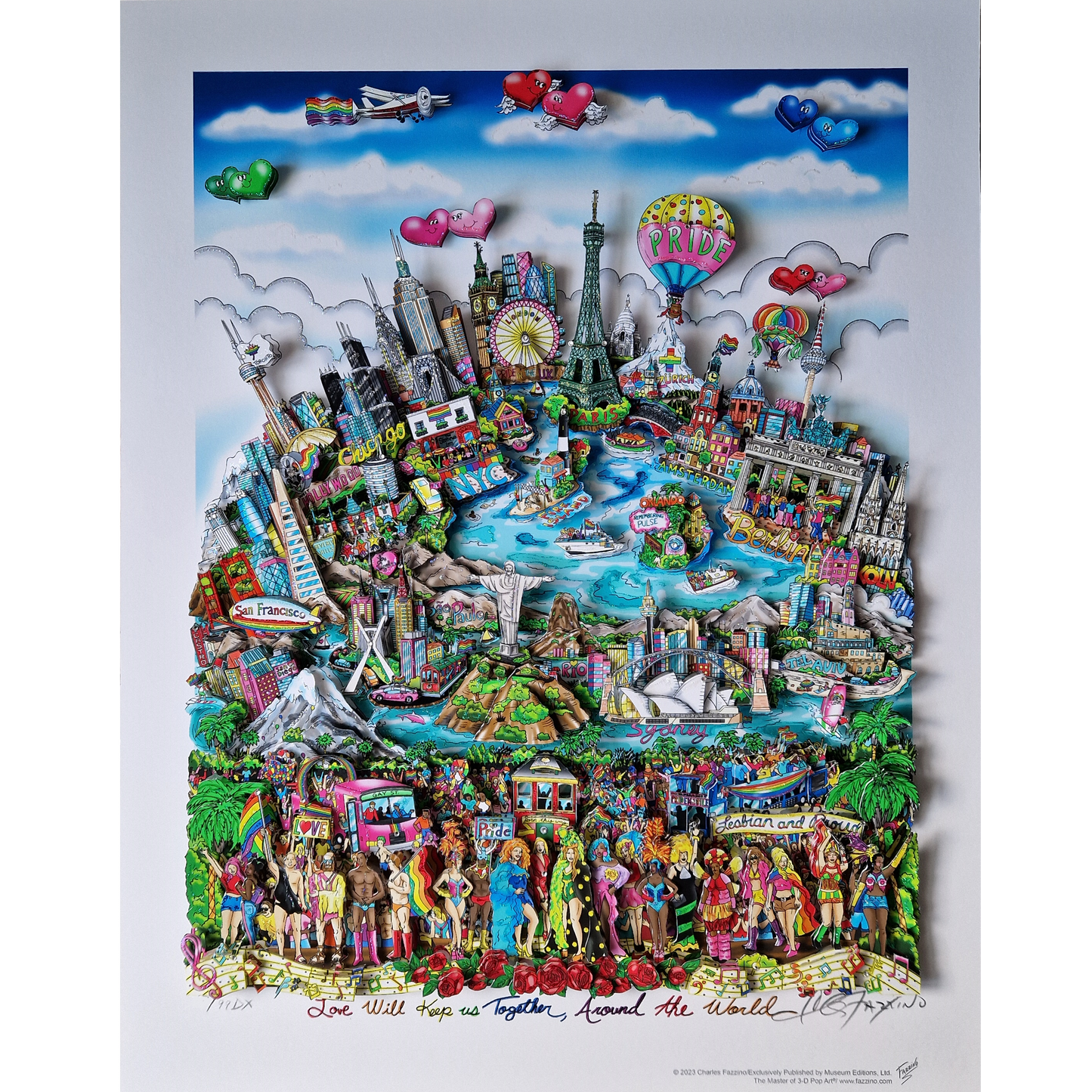 Charles Fazzino - Love Will Keep Us Together, Around the World (2023)