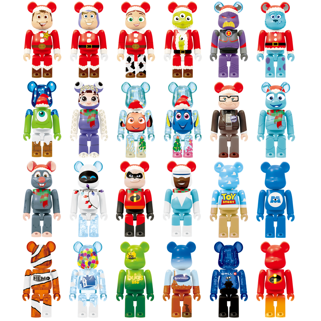 BE@RBRICK Happy Kuji "Pixar Christmas Party" (2013) - komplette Kollektion aus 24 Einzelfiguren