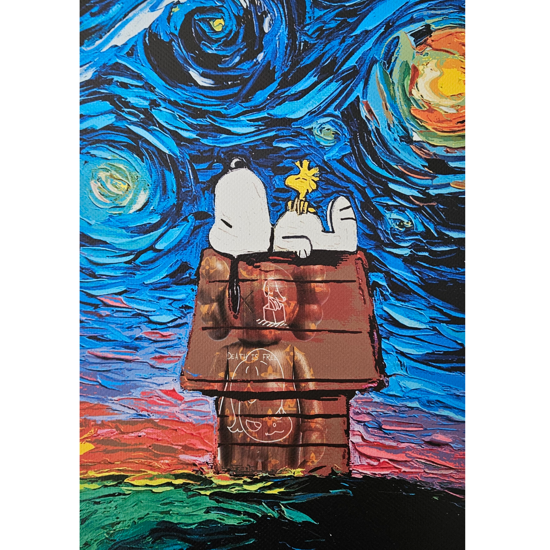 DEATH NYC - Snoopy + Woodstock - van Gogh Starry Night - KAWS